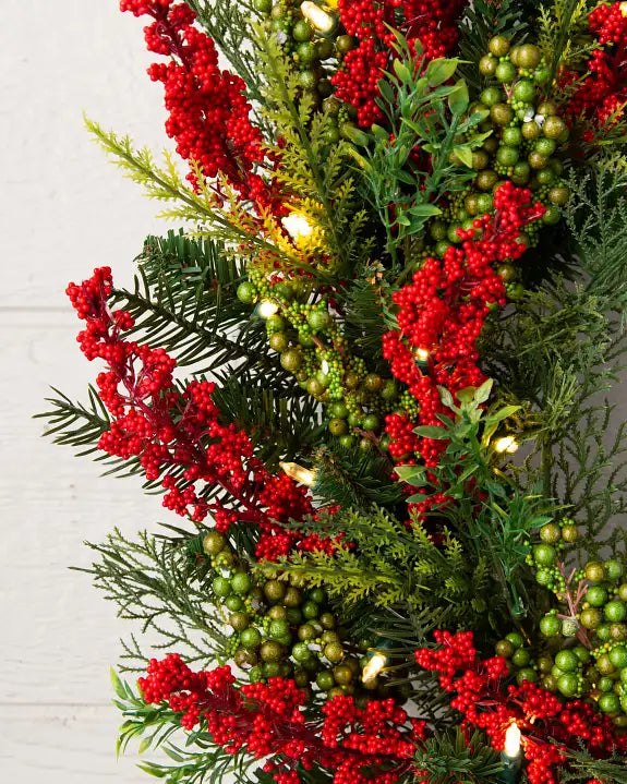 Grinalda de Natal 90 cm com LED, Folhagens Verdes e Frutas Vermelhas — 4