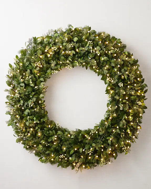 Grinalda de Natal 90 cm com LED, Folhagens Verdes e Mini Frutas Claras