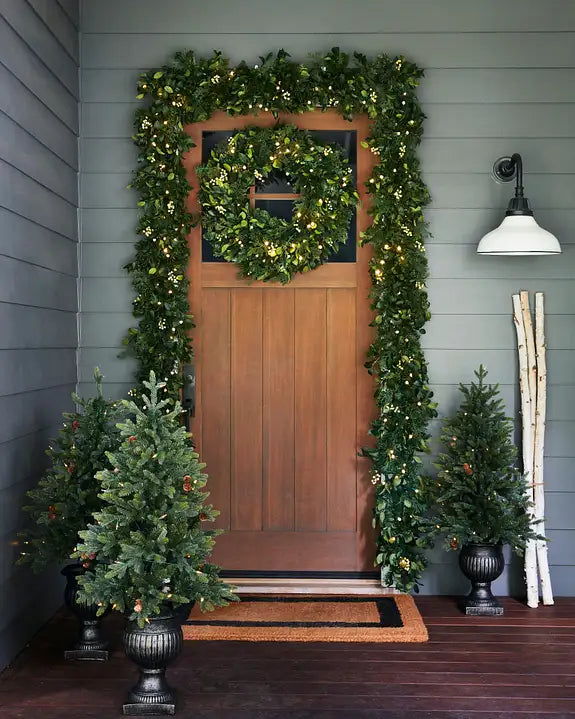 Grinalda de Natal 90 cm com LED, Folhagens Verdes e Mini Frutas Claras — 5