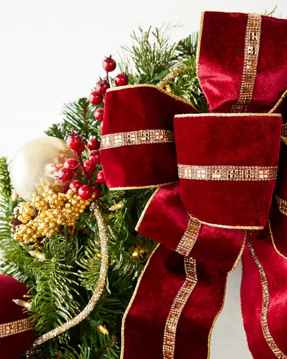 Grinalda de Natal 90 cm com LED, Laço Vermelho, Bolas Douradas e Frutas Vermelhas — 3