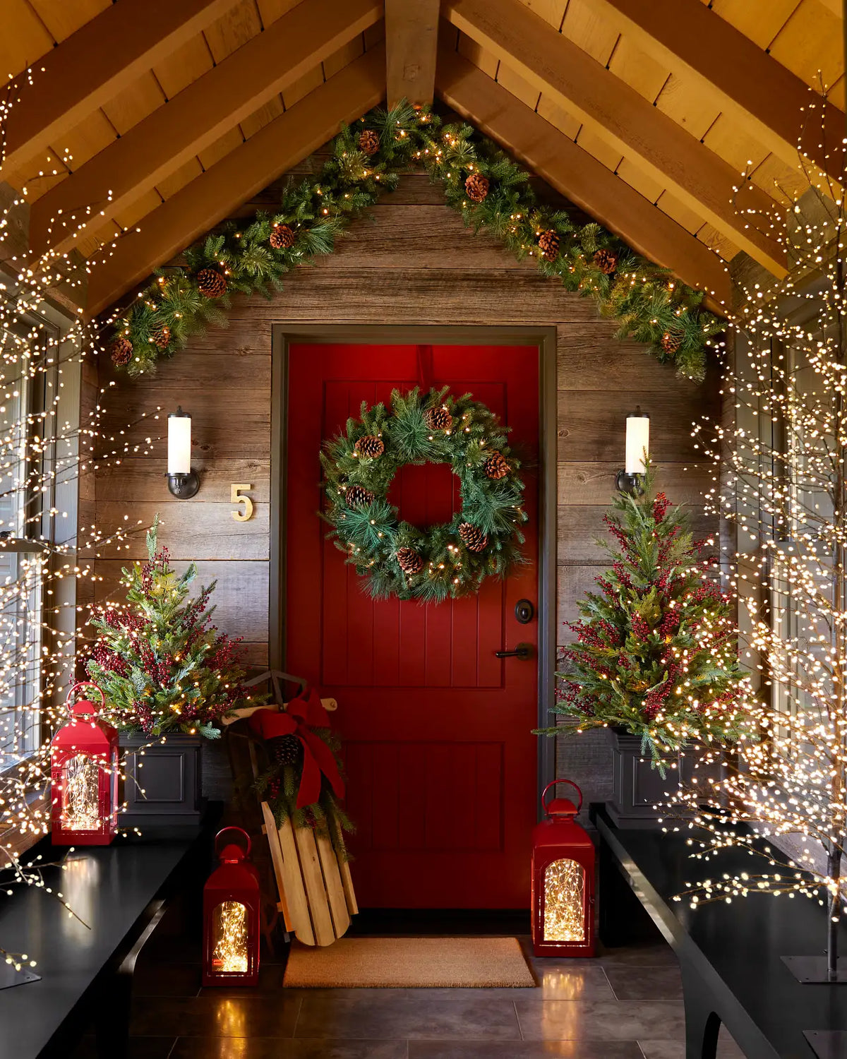 Grinalda de Natal 90 cm com LED, Pinhas e Folhagens Verdes — 4