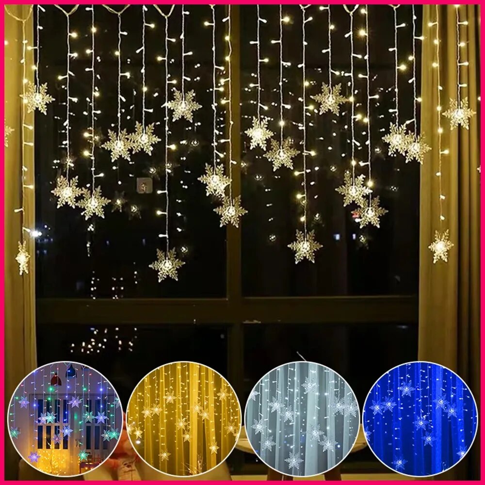Luzes em LED Modelo Cortina Decoração de Natal Flocos de Neve — 3