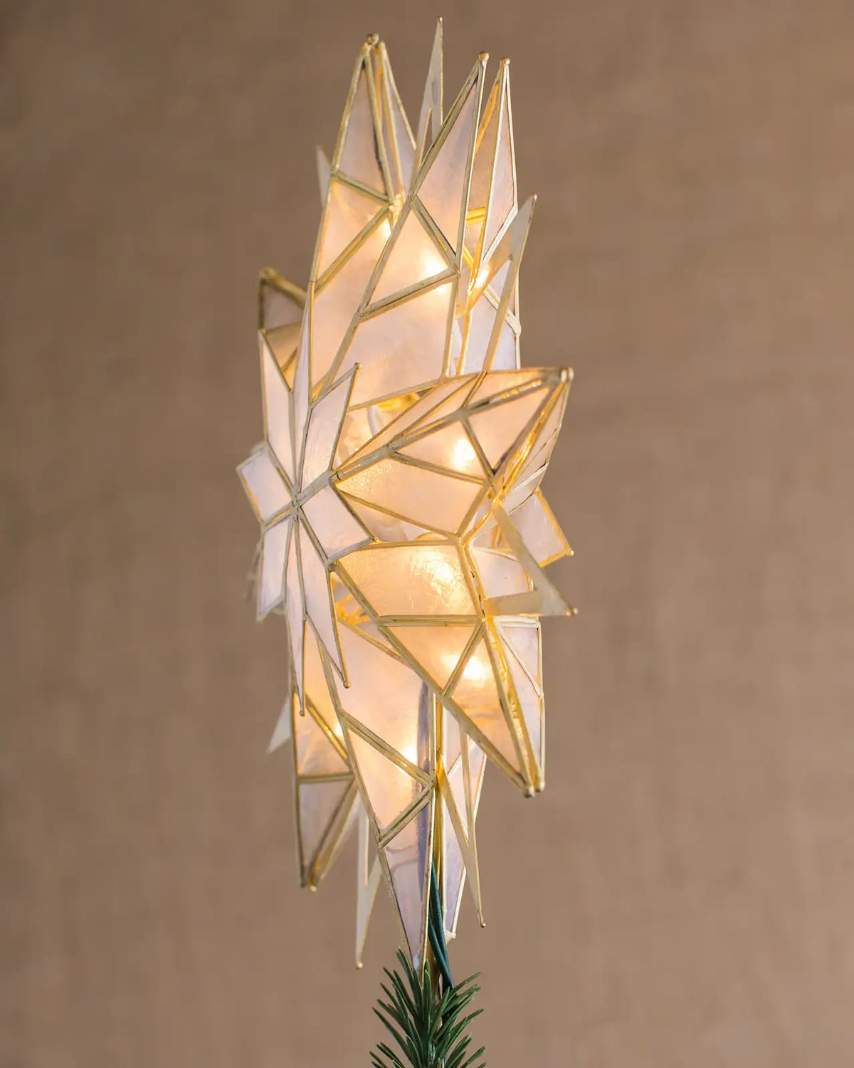 Topo de Árvore Estrela Starburst Dupla Face Iluminada Dourada — 3
