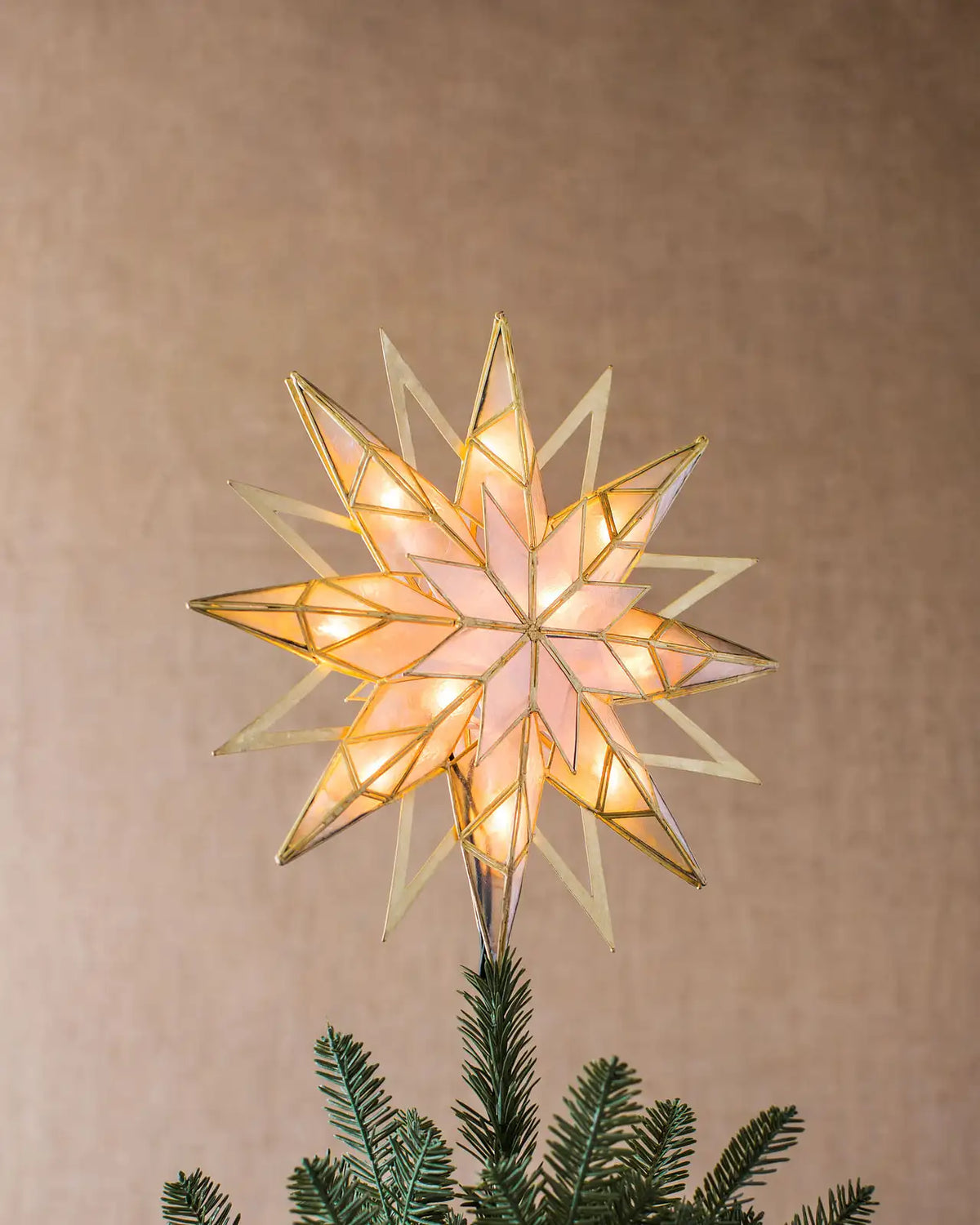 Topo de Árvore Estrela Starburst Dupla Face Iluminada Dourada — 4